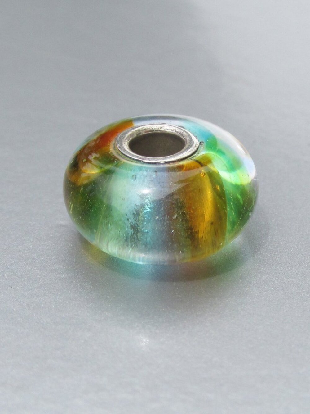 Retired TROLLBEADS Multi Color Opalescent Glass Sterling Silver Bead Charm